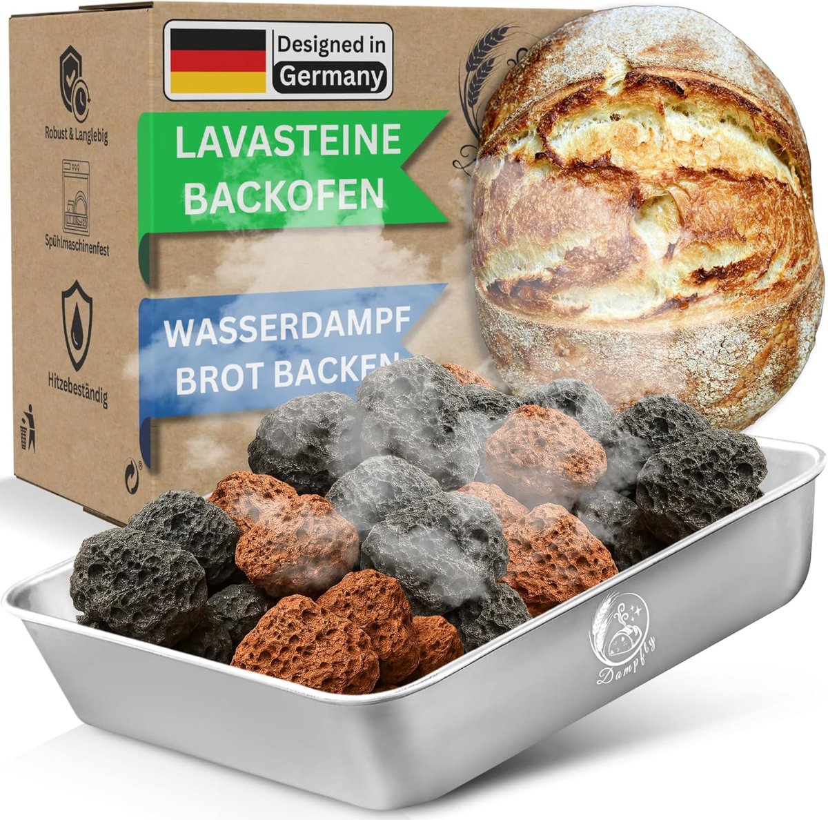 Steam bowl Lavastein oven set - perfecte broodbakken - krachtige stoom - voor krokant brood - SnelShoppen