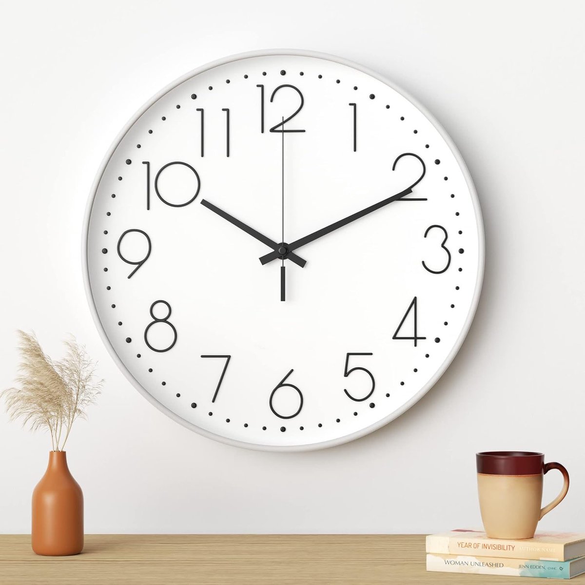Wandklok, Ronde Wandklok Met Kwartswijzer, Stille, Niet-Tikkende Moderne Klok, Werkt Op Batterijen