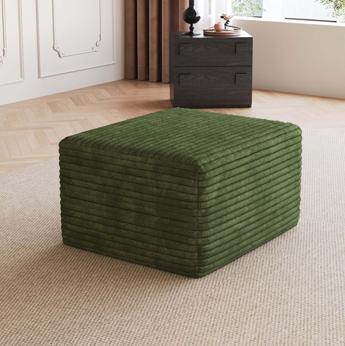 FloraGrace Hocker 65 x 60 x 38 cm - Zachte Corduroy Zitpoef met Nooit Montage Nodig - Voor Woonkamer en Slaapkamer - Stof - Groen