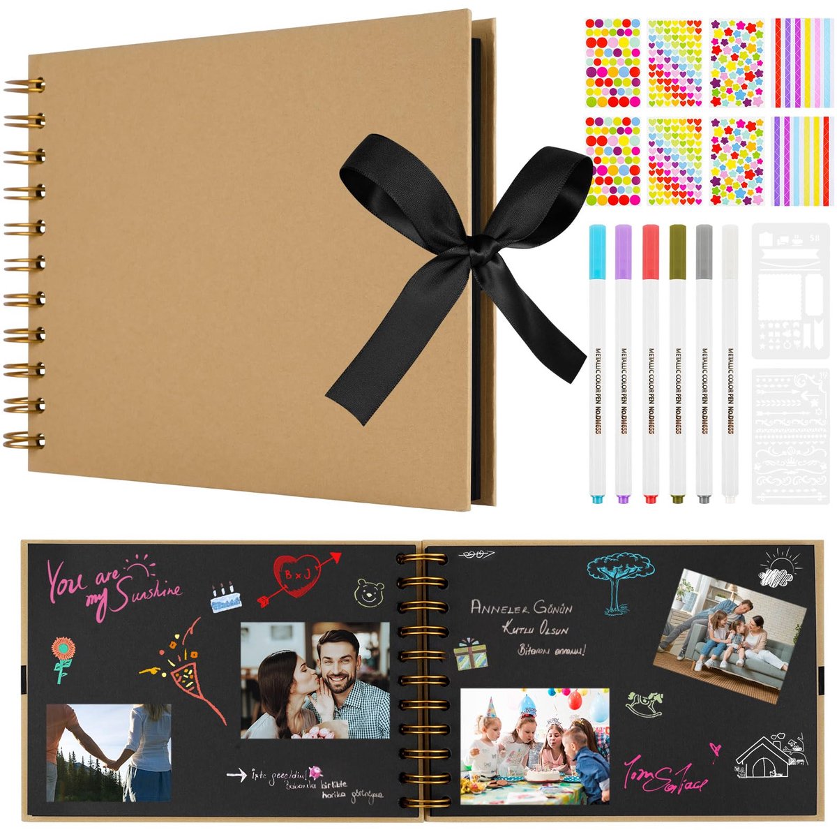 Fotoalbum 30 zwarte pagina's - doe-het-zelf herinneringsalbum - 21,5 x 15 cm - perfect voor baby's eerste jaar - ShopVlot