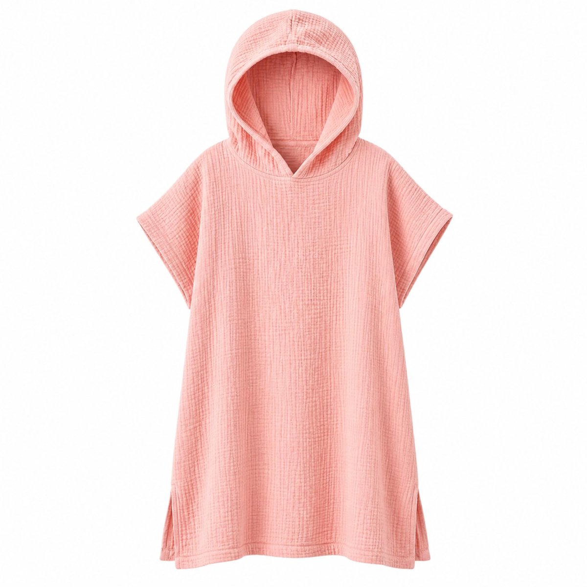Badeponcho meisjes - Roze gewafelde katoen - Met capuchon - Ideaal na het zwemmen - ShopVlot