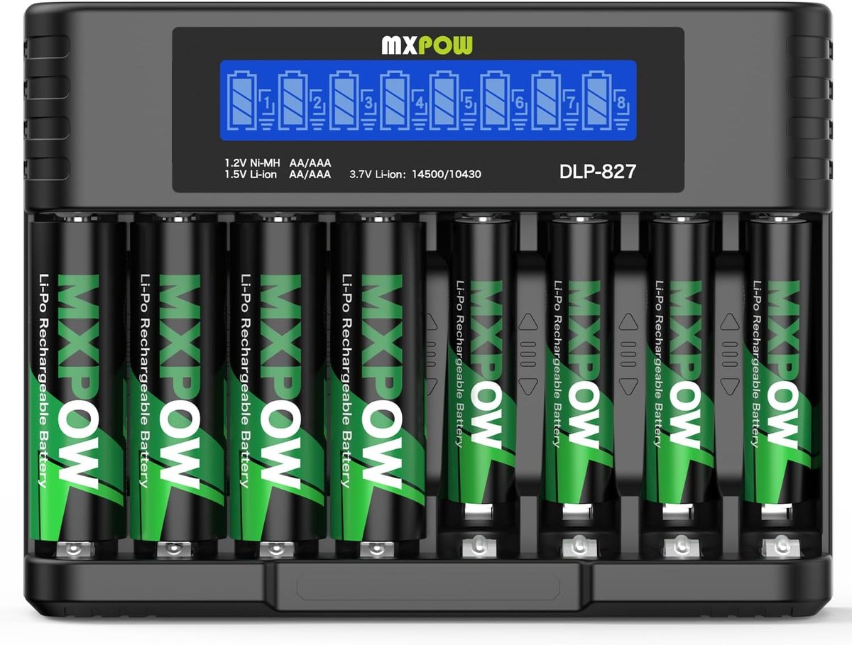 Oplaadbare Batterijen AA AAA - Lithium 1.5V - 3400mWh en 1200mWh - Met LCD Oplader - ShopVlot