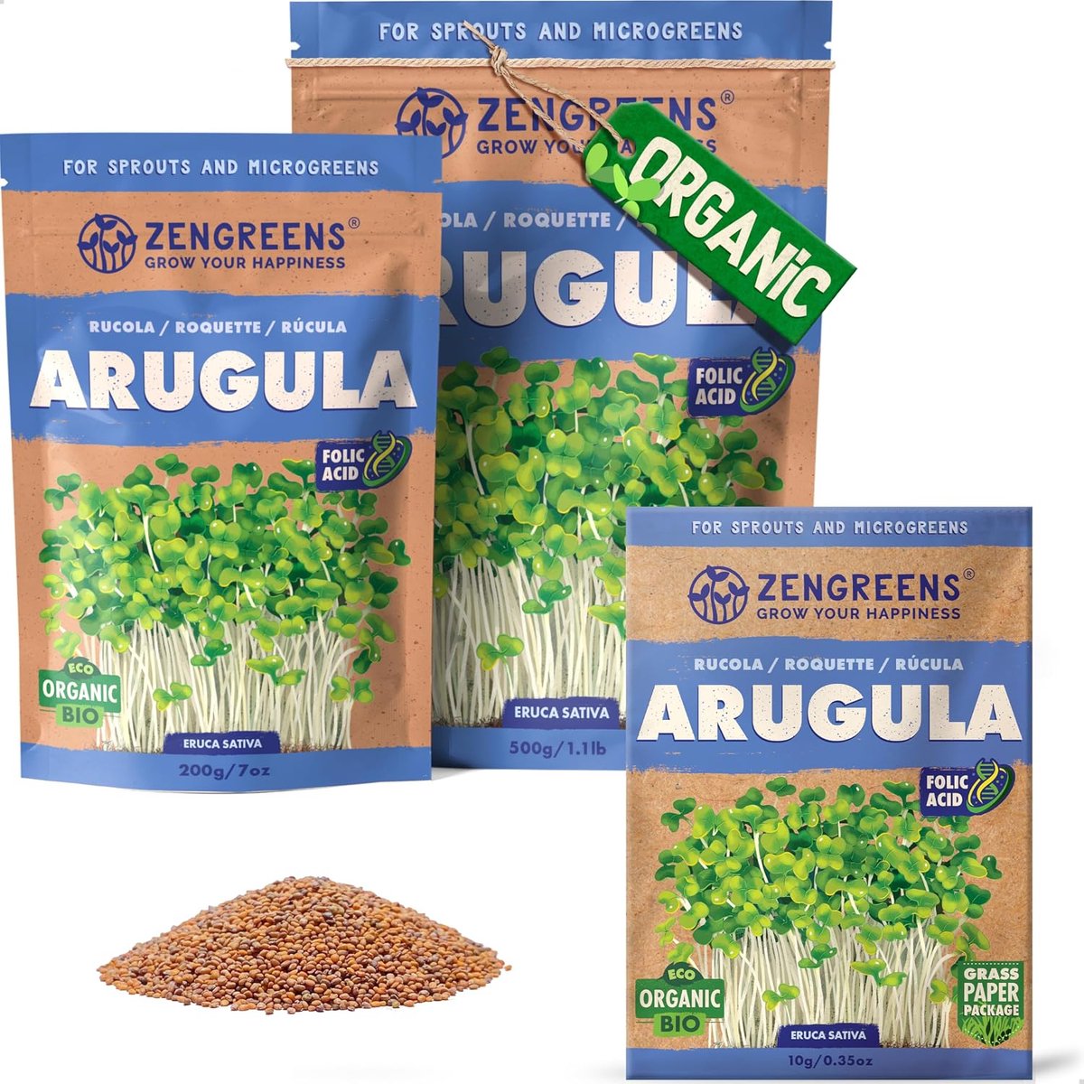 Arugula zaden 10g/200g/500g - biologische kiemzaden - hoge kiemkracht - oogst binnen enkele dagen - ShopVlot