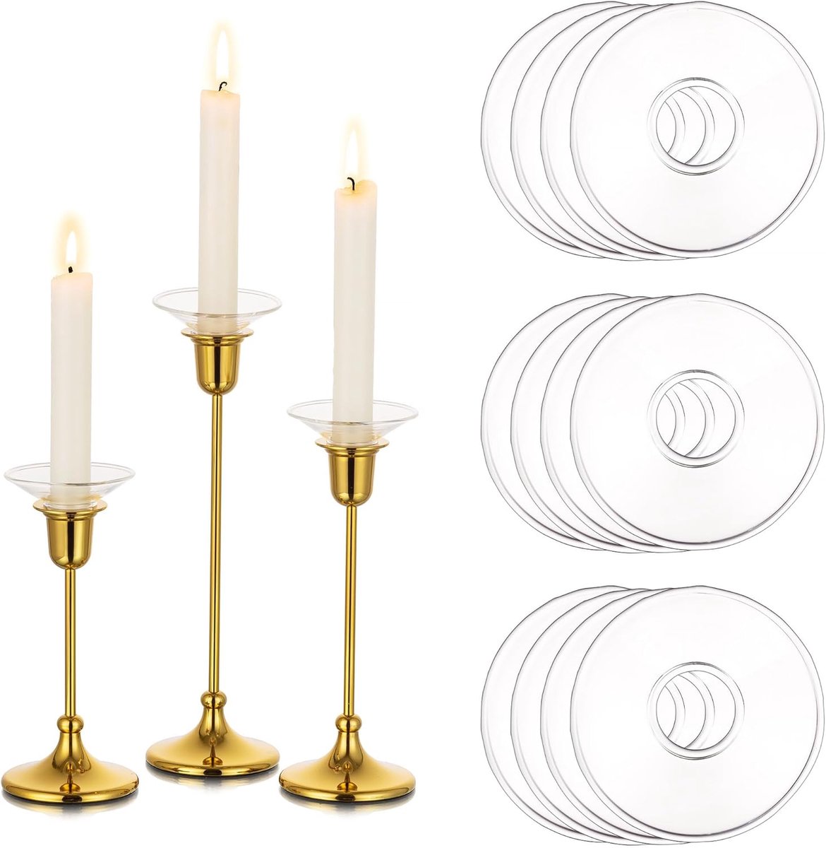 SnelShoppen - Transparante Kaarsenhouders Set van 12, Glazen Bobeche voor Taper Kaarsen, Rond Kaarsenbeschermer voor Kerst, Bruiloft en Feest