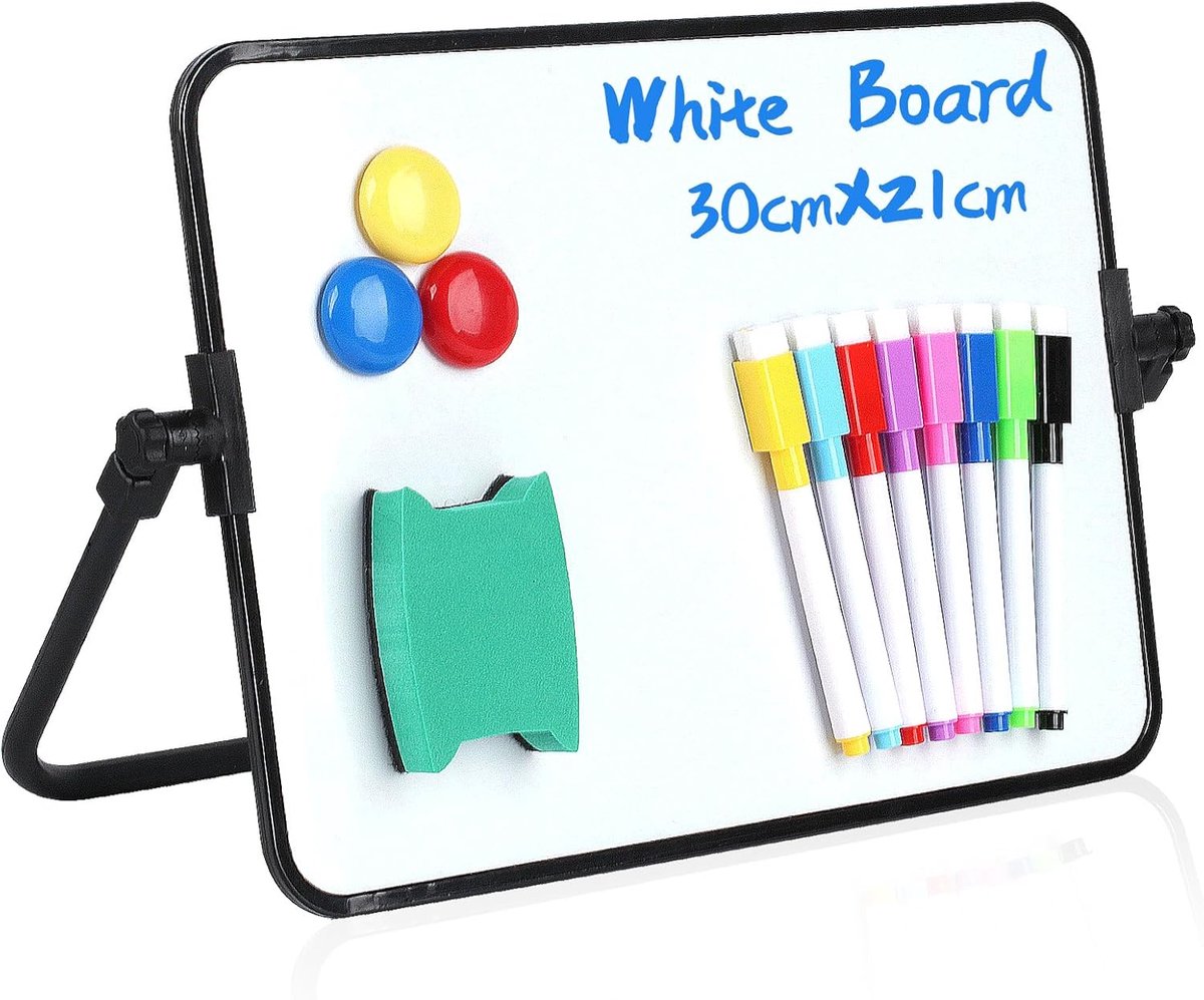Whiteboard A4 dubbelzijdig 30x21cm - met stift, gum en magneten - ideaal voor school en kantoor - ShopVlot