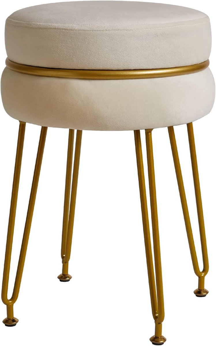 Voetenbank rond - luxe velvet - gouden poten - perfect voor make-upruimte - ShopVlot