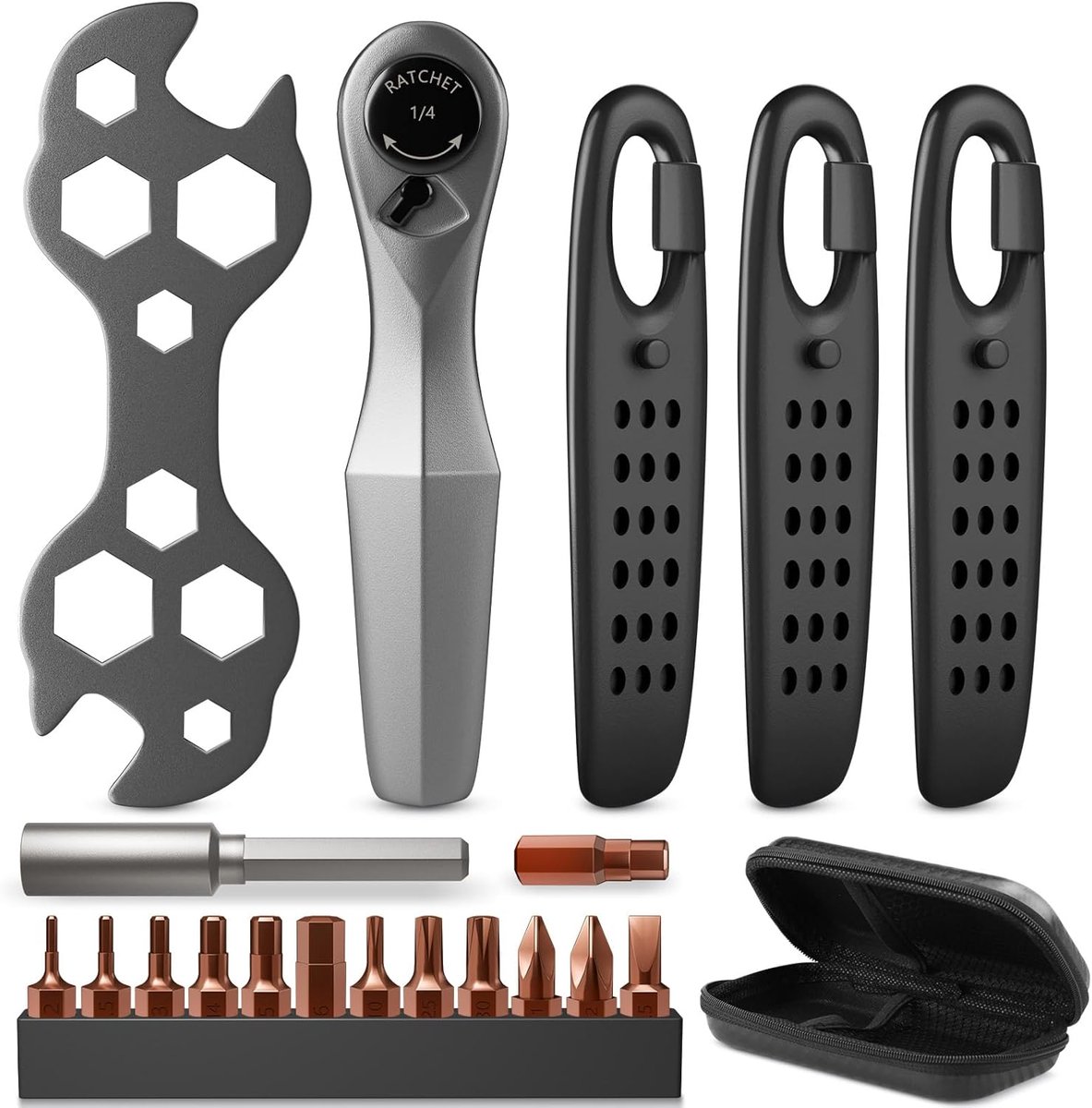 Fiets gereedschapset - Mini ratelsleutel set - 72 tanden - Inclusief 13-delige schroefset - Ideaal voor onderweg - ShopVlot
