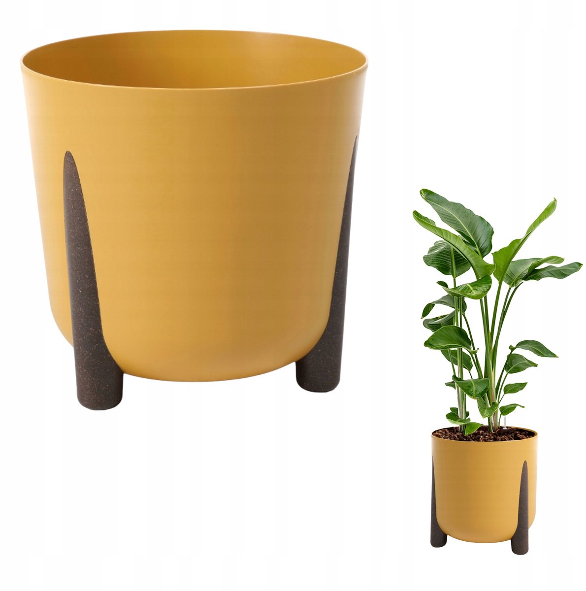 Stijlvolle Mosterdgele Plantenbak op Poten - Diameter 33 cm