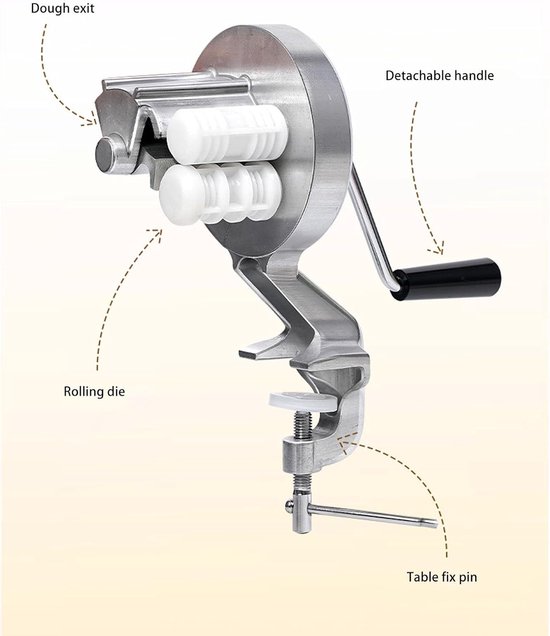 SnelShoppen - Handmatige Cavatelli Maker Pasta Machine - Aluminium en Kunststof - Ideaal voor Spaghetti, Gnocchi en Macaroni - Perfect voor Thuis Koke van Snelshoppen — afbeelding 2