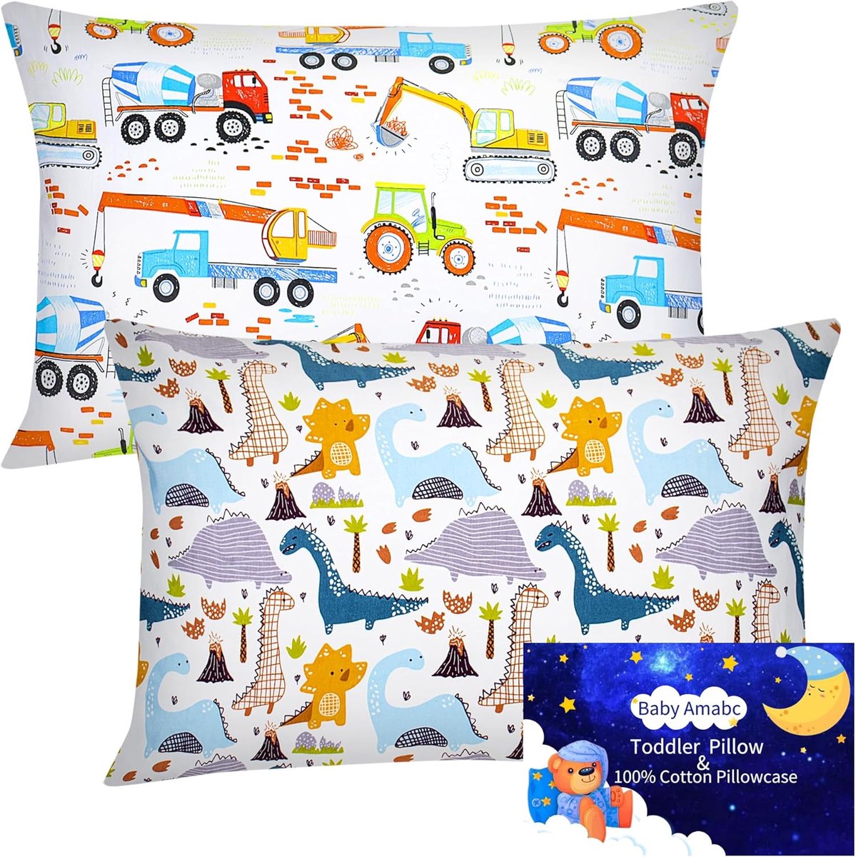 Kussensloop 40x60cm - Katoen - Dino en vrachtwagen - Perfect voor baby's en peuters - ShopVlot