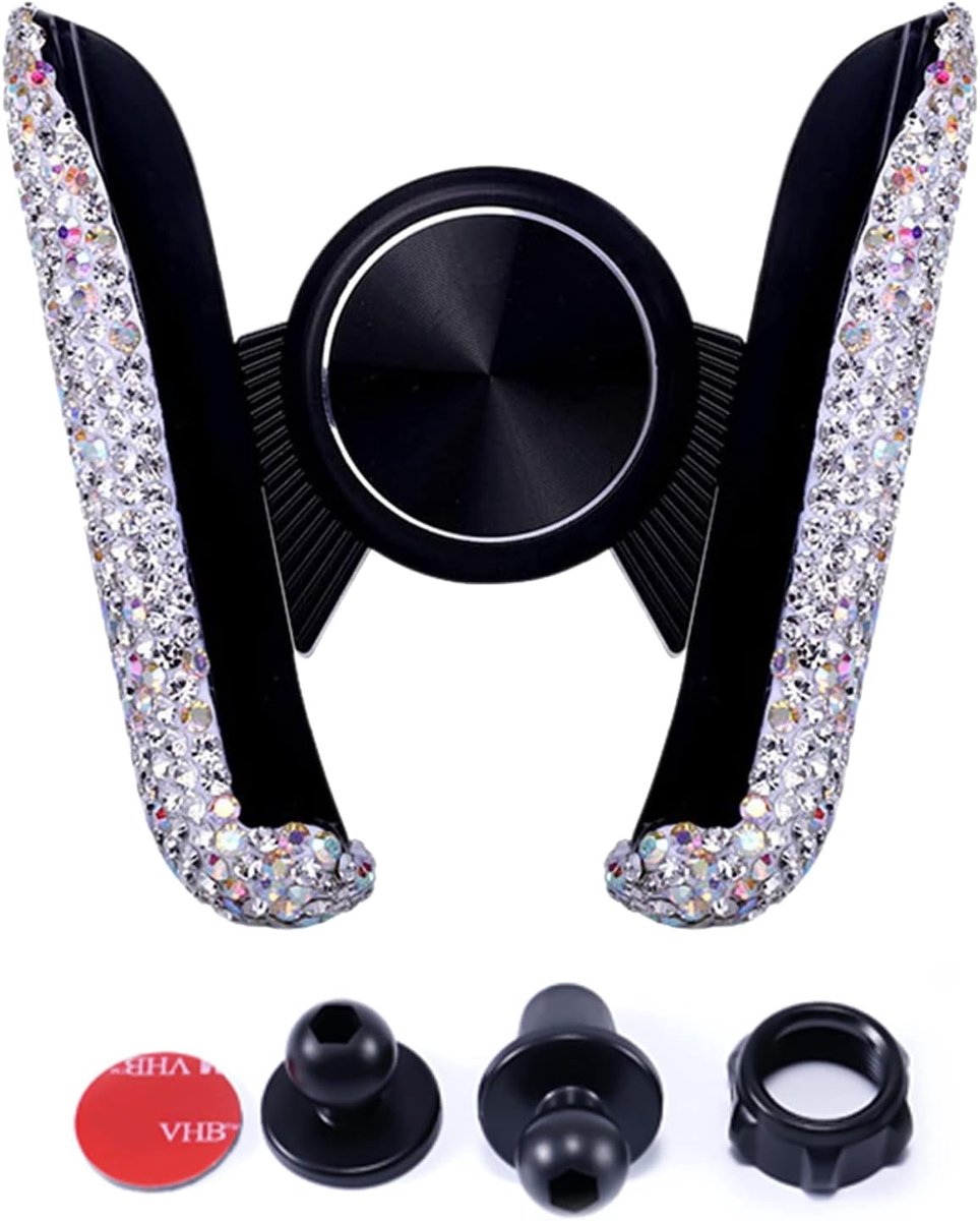 Thijox - Telefoonhouder Auto Bling Bling Glitter Universeel Kristal 360 Graden Mobiele Telefoonhouder voor Dashboard en Ventilatie Wit