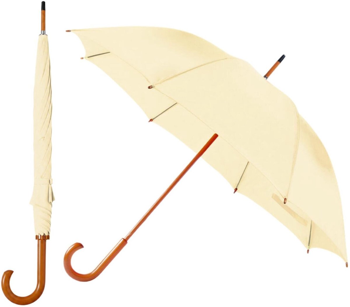 Bellatio Design Paraplu Dryfeet - 2x - licht beige - dia 105 cm - 85 cm lang - 8 panels - regen - polyester/hout - Classic model