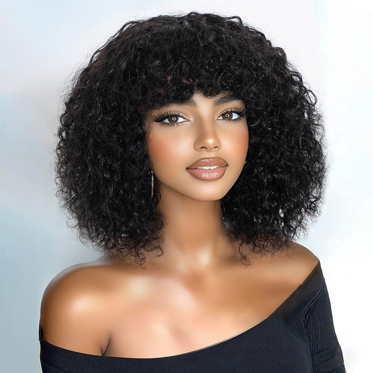 Wig met krullen 12 inch - Afro krullend bob met pony - Glueless, 250% dichtheid - Trendy en volumineus - ShopVlot