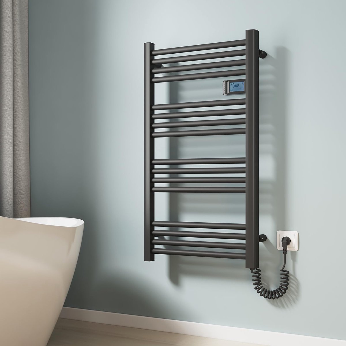 Handdoekradiator 96 x 54 cm - elektrisch mat zwart - met aanraakschakelaar - handdoeken verwarmen - ShopVlot