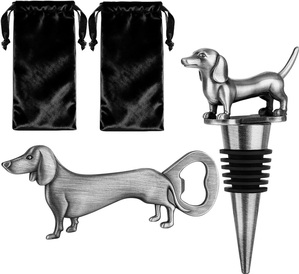 Teckelgeschenken set - teckel wijnstop en flesopener - schattige decoratie - perfect cadeau voor teckelliefhebbers - ShopVlot