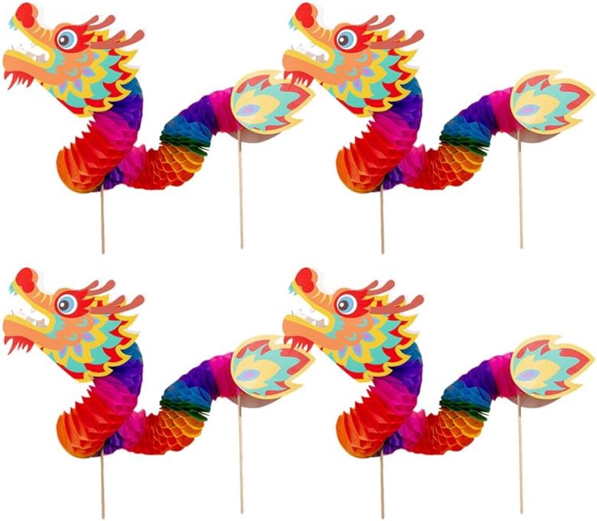 Papieren Chinese draak lantaarn slinger - 4 stuks - DIY decoratie - Feestelijke sfeer voor nieuwjaarsfeest - ShopVlot