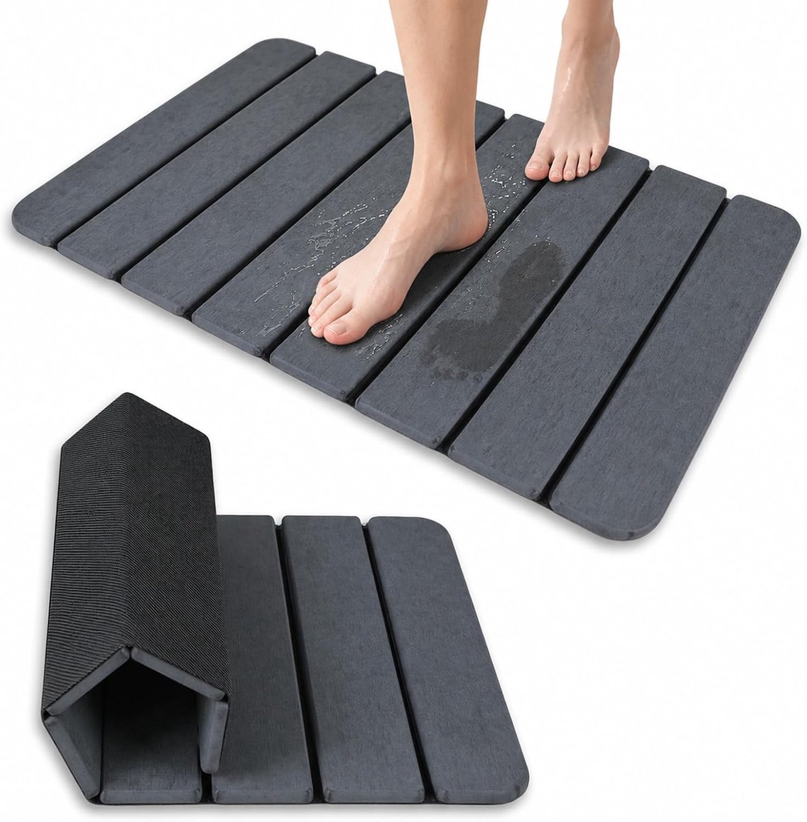 Badmat opvouwbaar 60 x 39 cm - kiezelsteen - antislip - super absorberend, sneldrogend - ShopVlot