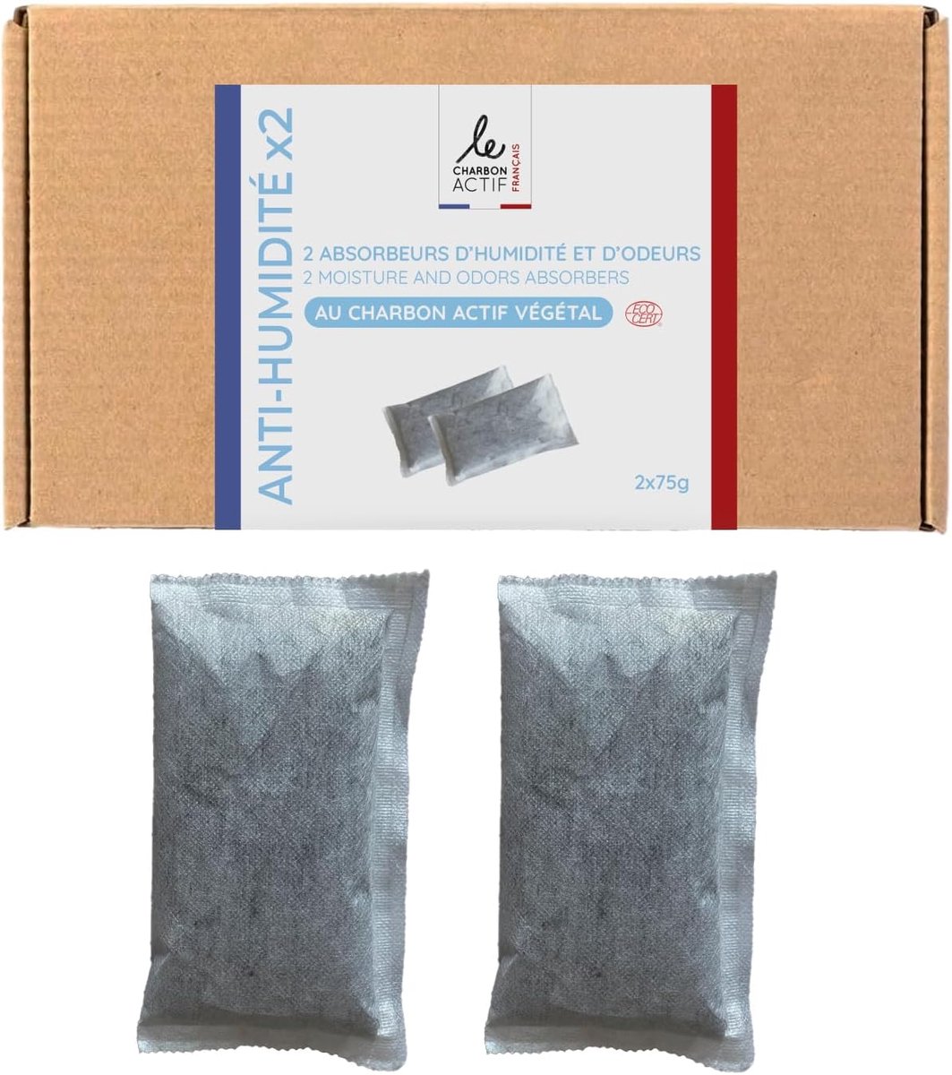 Luchtverfrisserzakjes 2 x 75 g - natuurlijke plantaardige kool - vochtabsorberend - voor kleine ruimtes - ShopVlot