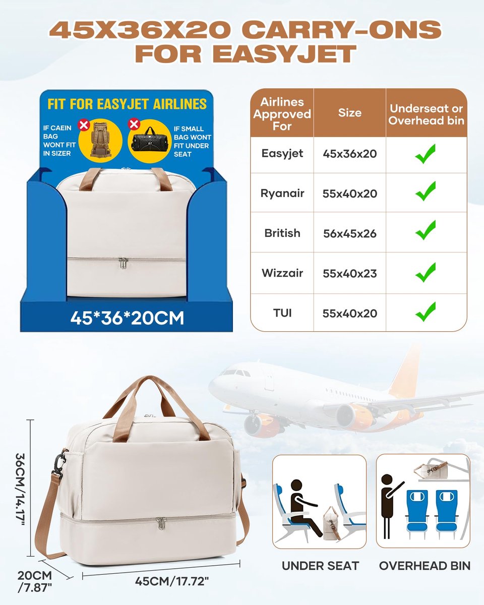 Reistas dames 45x36x20 - Beige bruin - Waterdicht - Ideaal als handbagage - ShopVlot