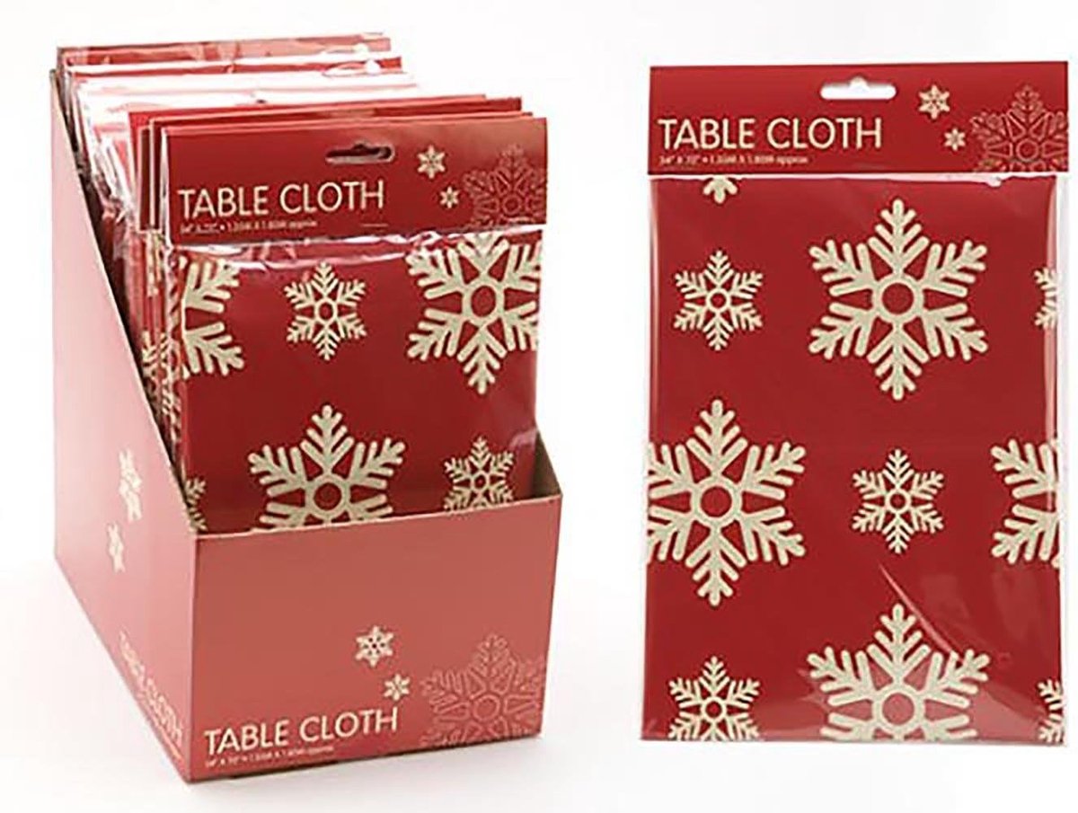 Tafellaken 183 x 137 cm - Rode kleur - Sneeuwvlokken design - Perfect voor kerstdecoratie - ShopVlot