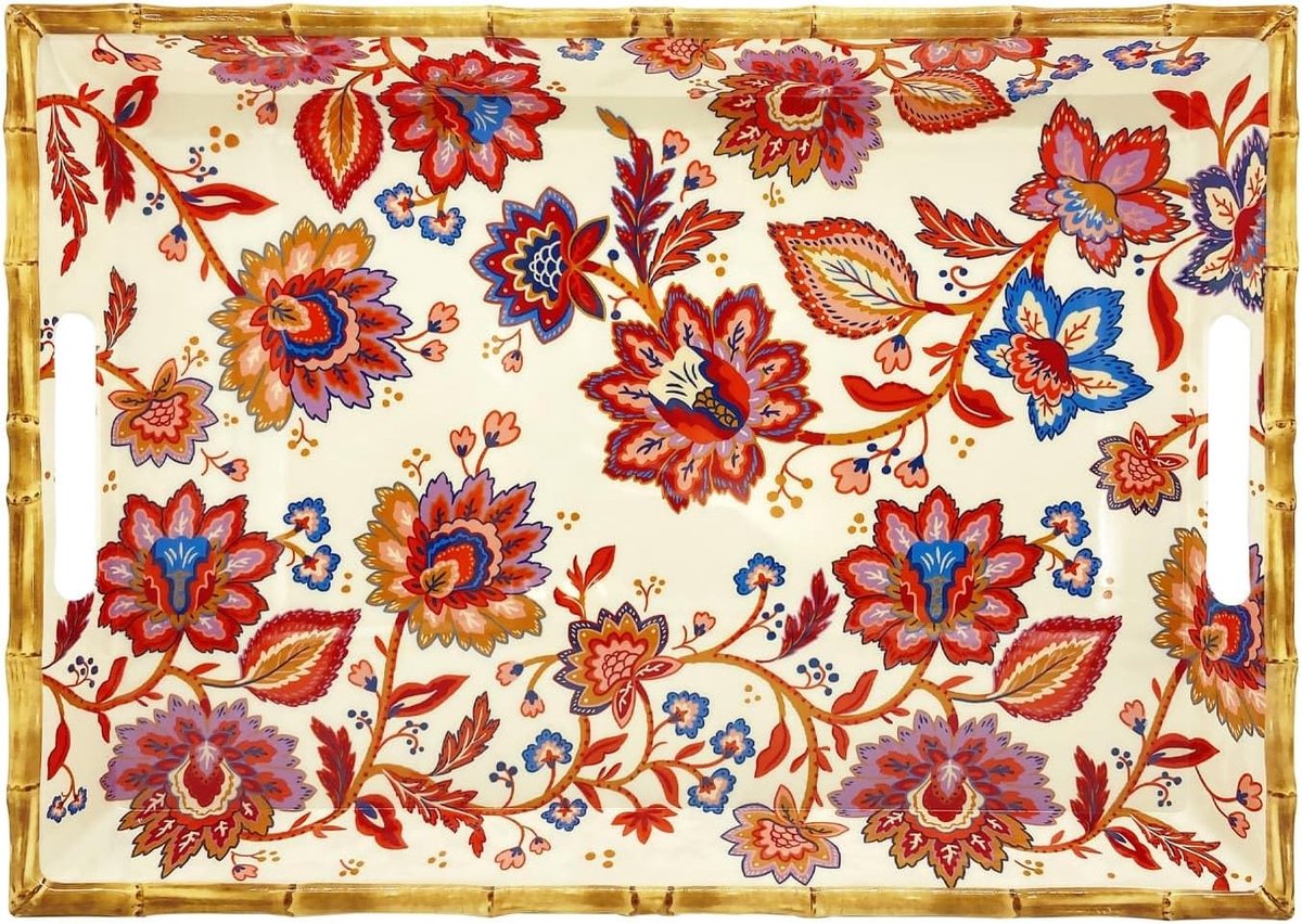 Melamine dienblad 50 x 36 cm - met bloemenhandvatten - licht en onbreekbaar - ideaal voor serveren - ShopVlot