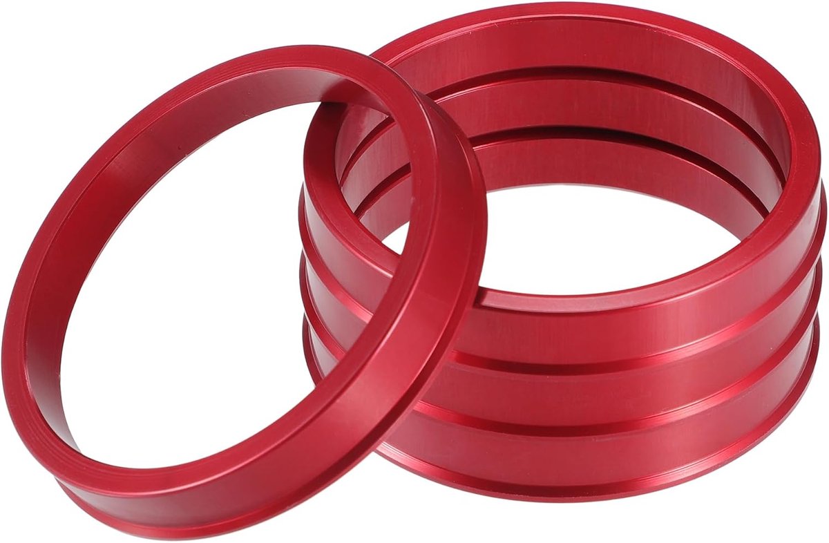 Car Hub Centric Rings OD 66.6mm to ID 57.1mm Hub Centric Rings Wheel Bore Center Spacer Aluminiumlegering Rood (Set van 4) | Materiaal: aluminiumlegering, dikte: 10 mm, functie: elimineren van trillingen van het stuur, geschikt voor wielnaaf