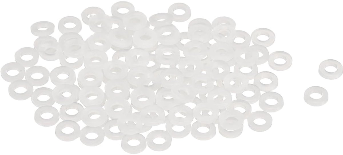 Platte afdichtingen 3 mm ID 6 mm OD 1,2 mm dik, gladde sluitringen van kunststof, afdichtring, wit