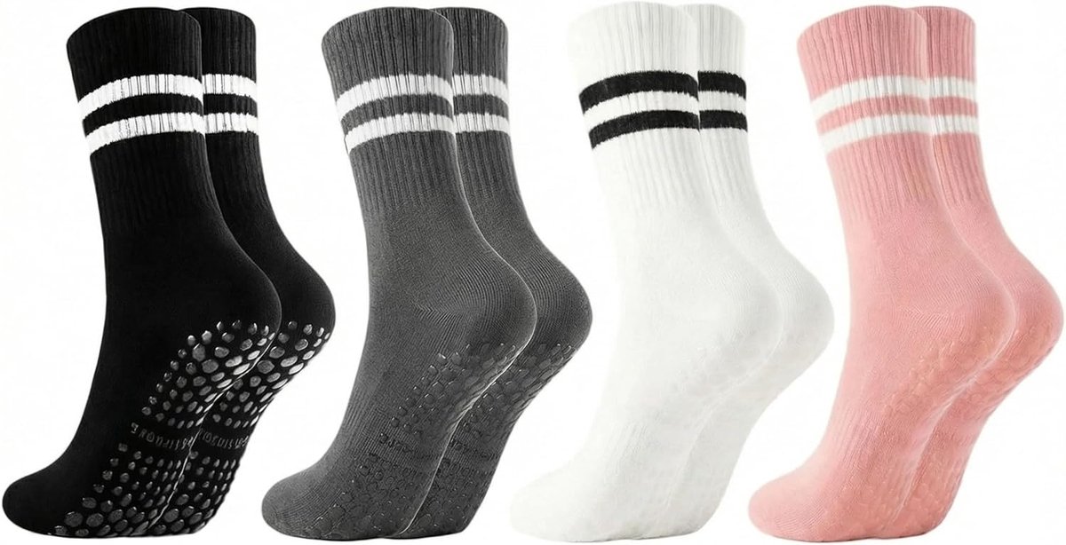 Sokken voor dames, antislip, 39-42, yogasokken van katoen en ademend, sportsokken voor dans, fitness, trampoline en thuisgebruik