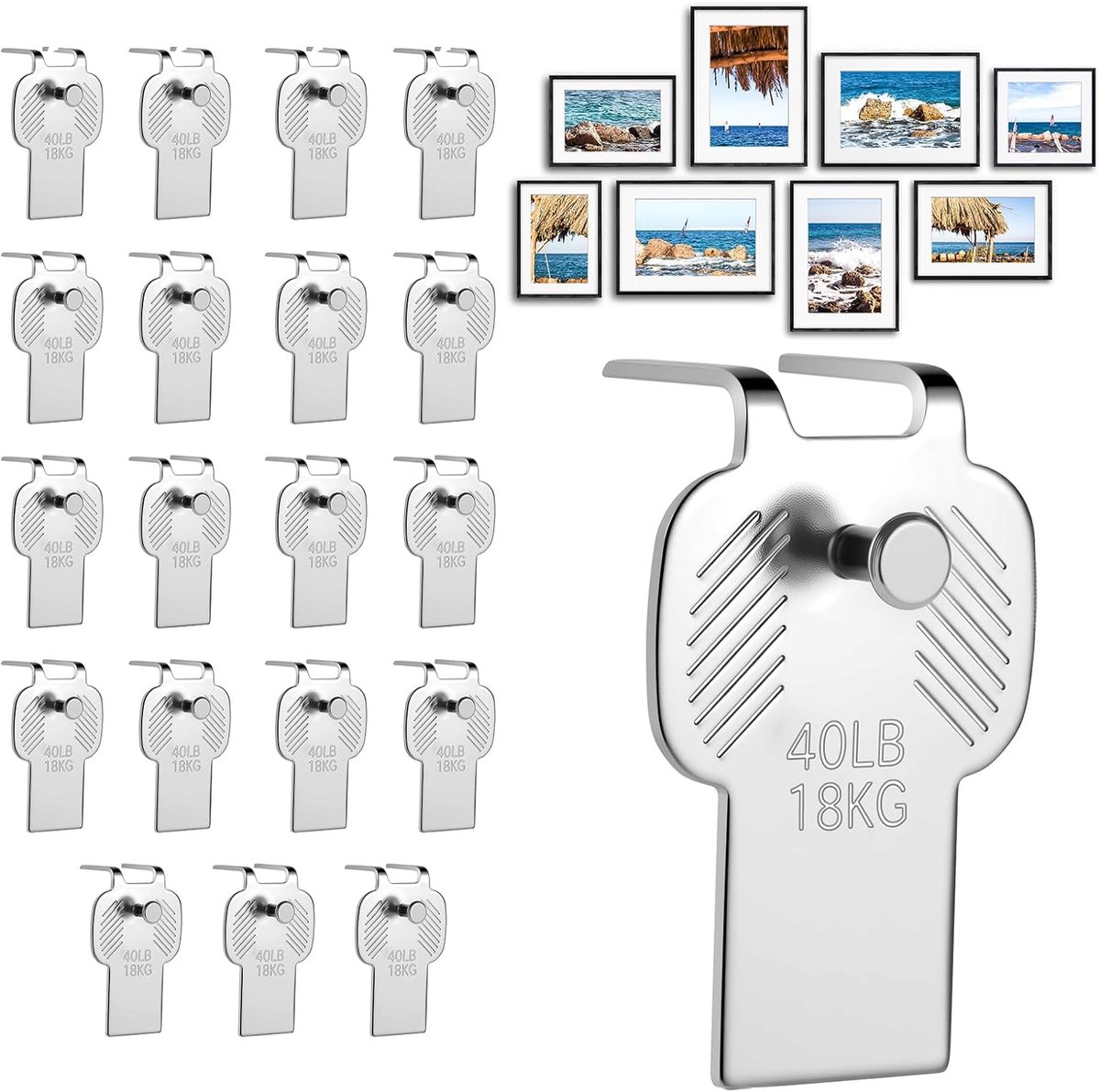 20 haken voor het ophangen van foto's zonder boren, haken met klauwen zonder beschadiging, voor gipsplaten wanden, kleefhaken zonder gaten, voor het ophangen van foto's en fotolijsten