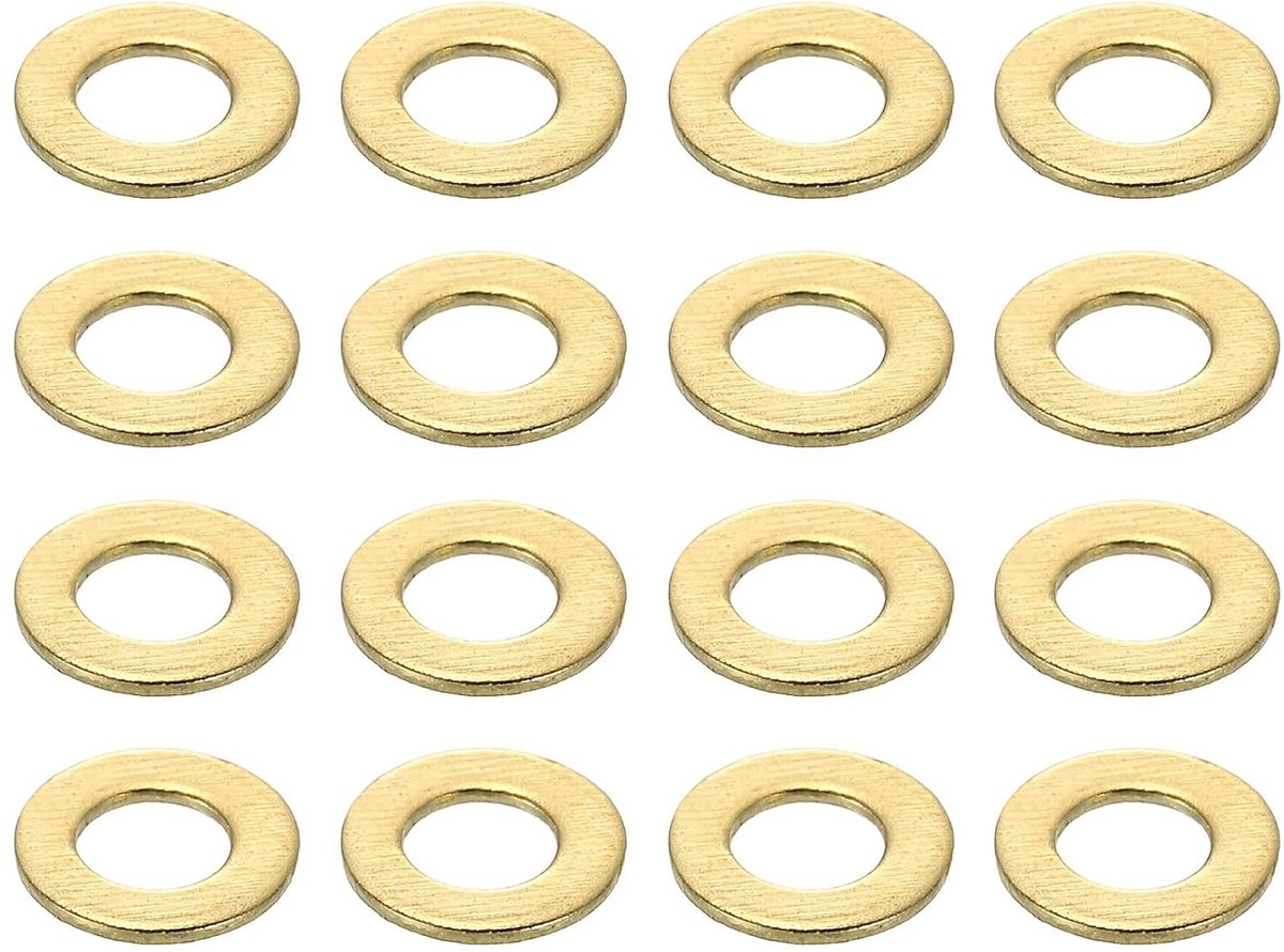 Platte afdichtingen, M2,5 x 5 x 0,4 mm messing sluitringen, afdichtringen voor schroeven, bouten, machinereparatie, buitenbouw