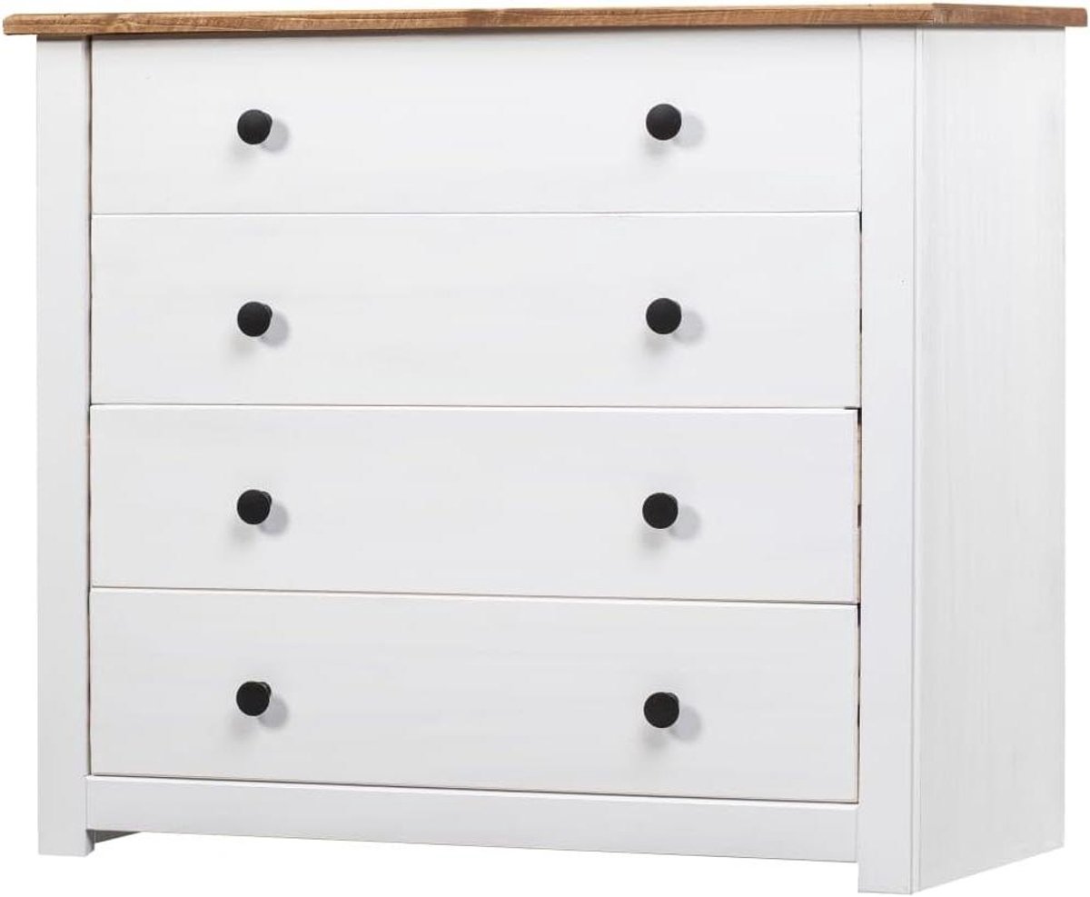 Bijzetkast met laden - Ladekast dressoir - Opbergen interieur - Massief grenenhout - 80x40x73 cm - Wit houtkleur
