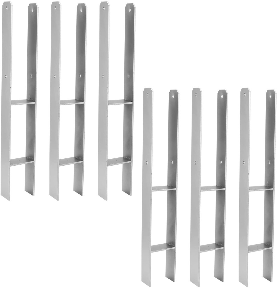 H-anker, paalanker, set, H-vorm, stalen drager voor palen, hek, carports, steltenhuizen (6 stuks, 121 x 600 x 5 mm)