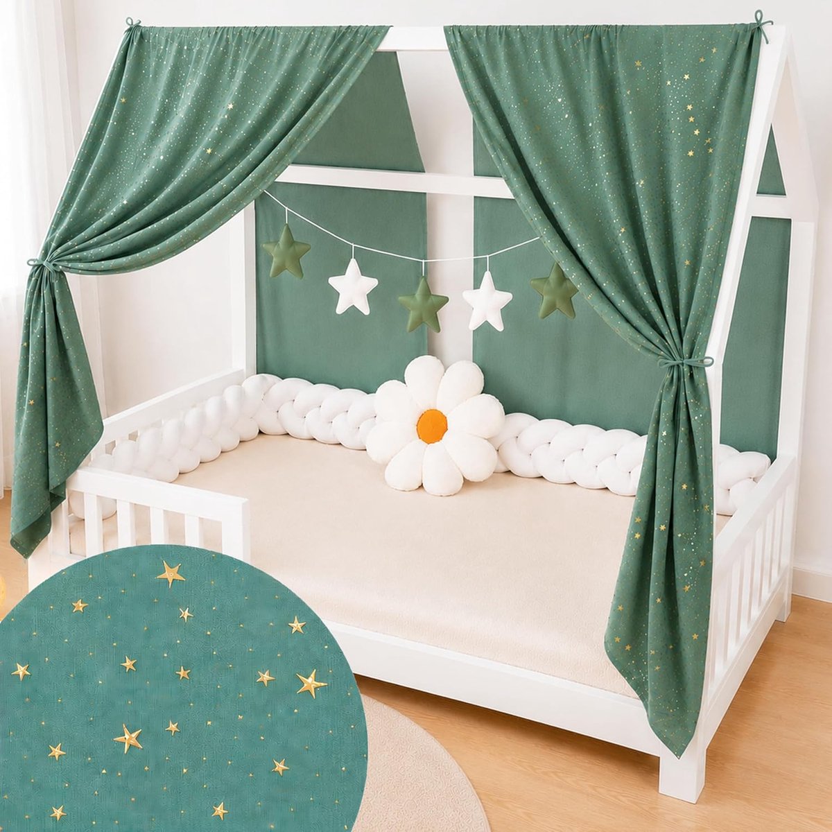 Bedlinnen hut (2 stuks) – 2 hemelen hut – 100% katoen chiffon – met of zonder slinger (Eucalyptus, 130 x 320 cm (set van 2)