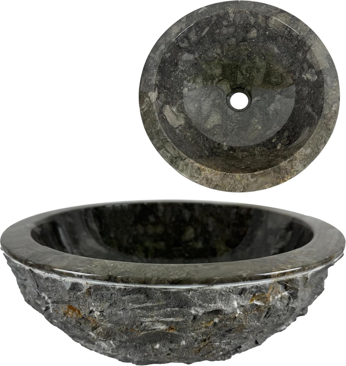 Wasbak 40x40x15 cm - Grijs Marmer Rond - Ideale opslag voor tuingereedschap - SnelShoppen