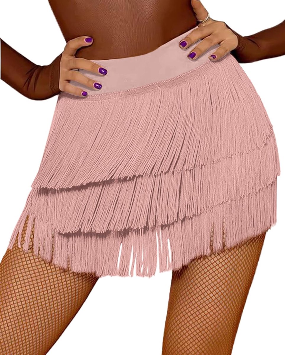 Latin rok voor dames, dansrok met franjes, dansrok met shorts, tango, rumba, cha, cha, samba, training, danskleding, roklengte 38-39 cm - EU S-XL = (Azië M-2XL)