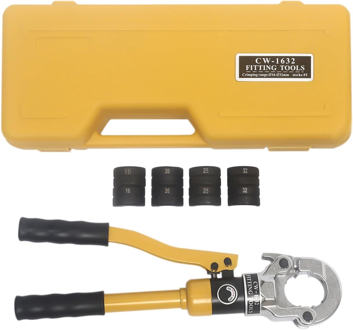 Hydraulische pijpenknipper 16-32 mm - 12 ton druk - 360° draaibare kop - snel en veilig krimpen - SnelShoppen