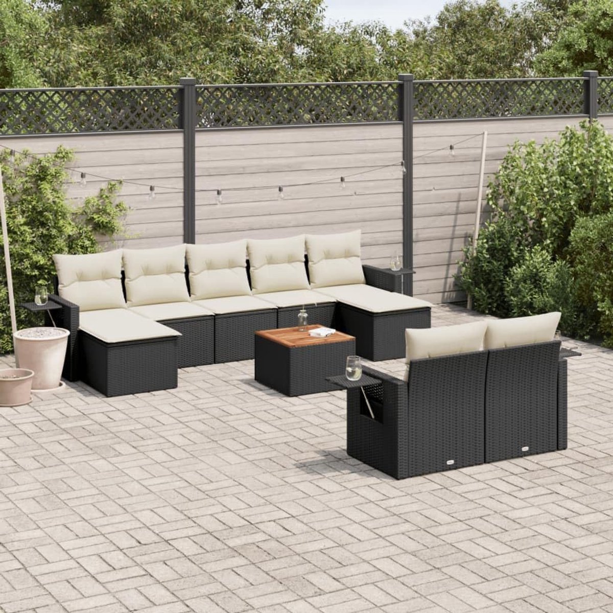 Tuinbankset 10-delig - Grijs polyrotan - Duurzaam acaciahout - Perfect voor terras of achtertuin - SnelShoppen