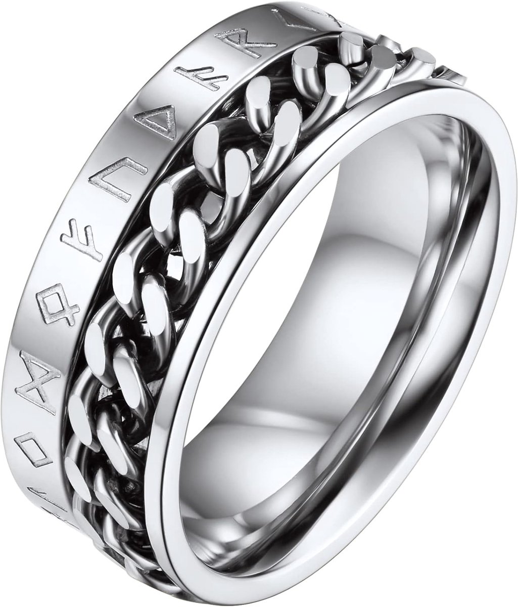 Gepersonaliseerde roestvrijstalen Vikingring voor heren, roterende Cubaanse ketting, anti-stress ring, maat 54-72