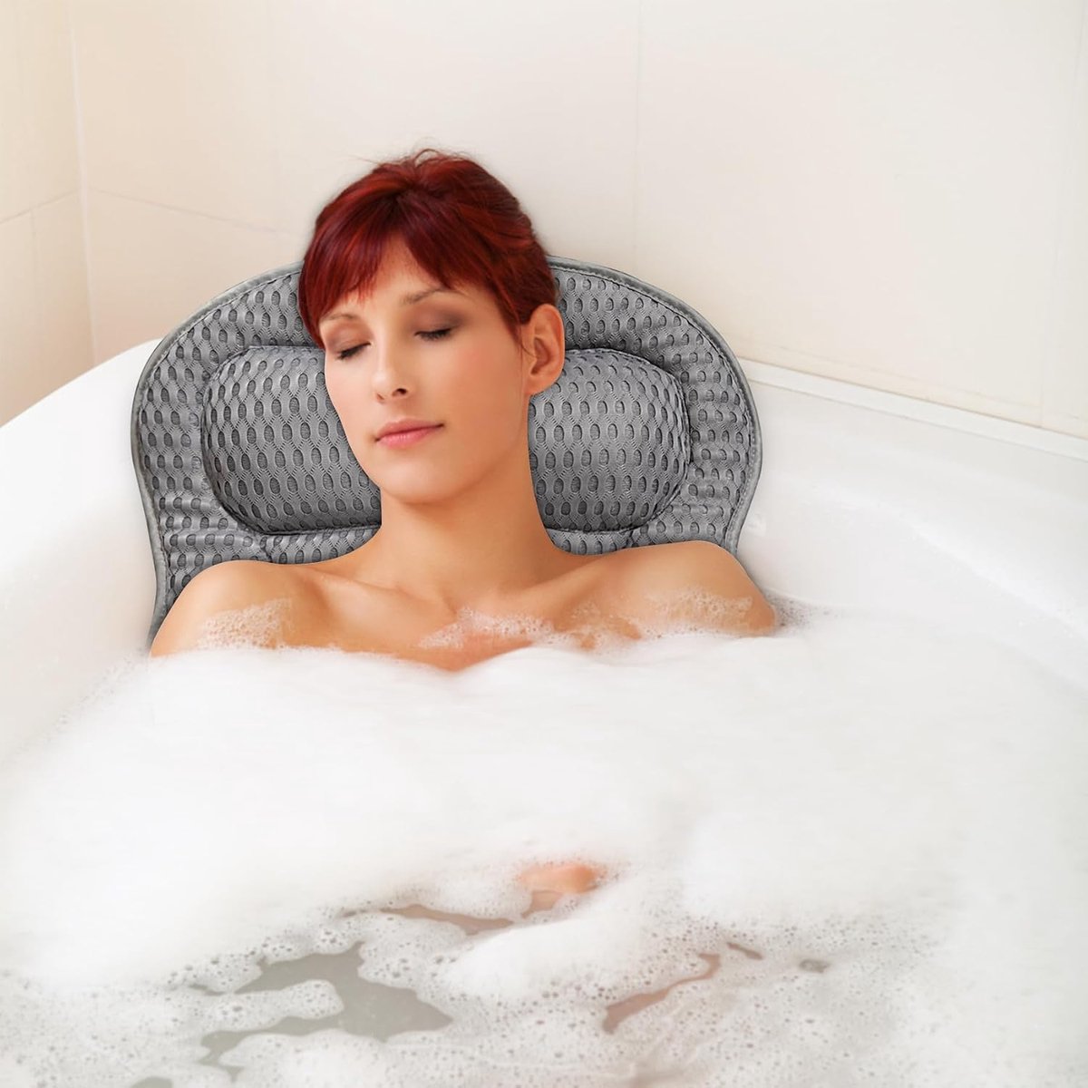 Badkussen met zuignappen, mesh nekkussen voor badkuip, nekkussen, badkuip, hoofdkussen, comfort, badkussen, voor thuis, spa en badkuip