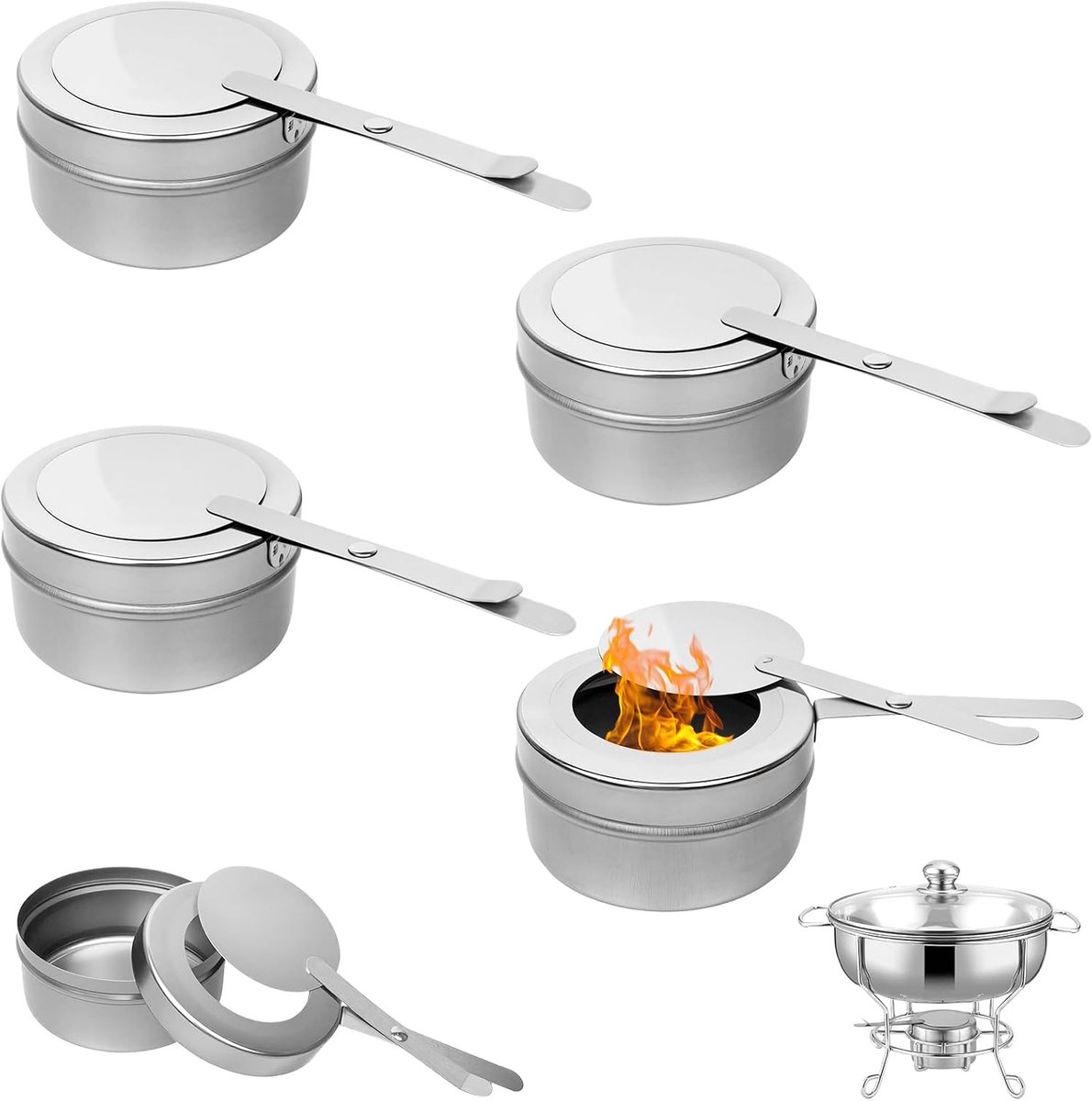 Brandpasta voor warmhoudcontainer, met bajonetsluiting, fondue-brander van roestvrij staal en spiritusbrander voor Chafing Dish brandpasta, buffet accessoires, fondue outdoor (zilver
