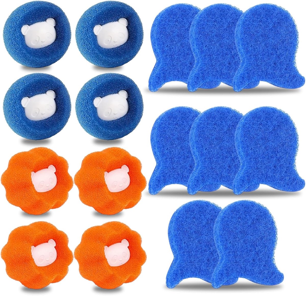 Haarverwijderaar voor wasmachine, 16 stuks, pluisballen, wasmachine, pluisverwijderaar, herbruikbaar, hondenhaarverwijderaar, blauw en oranje, voor het verwijderen van dierenharen, pluisjes