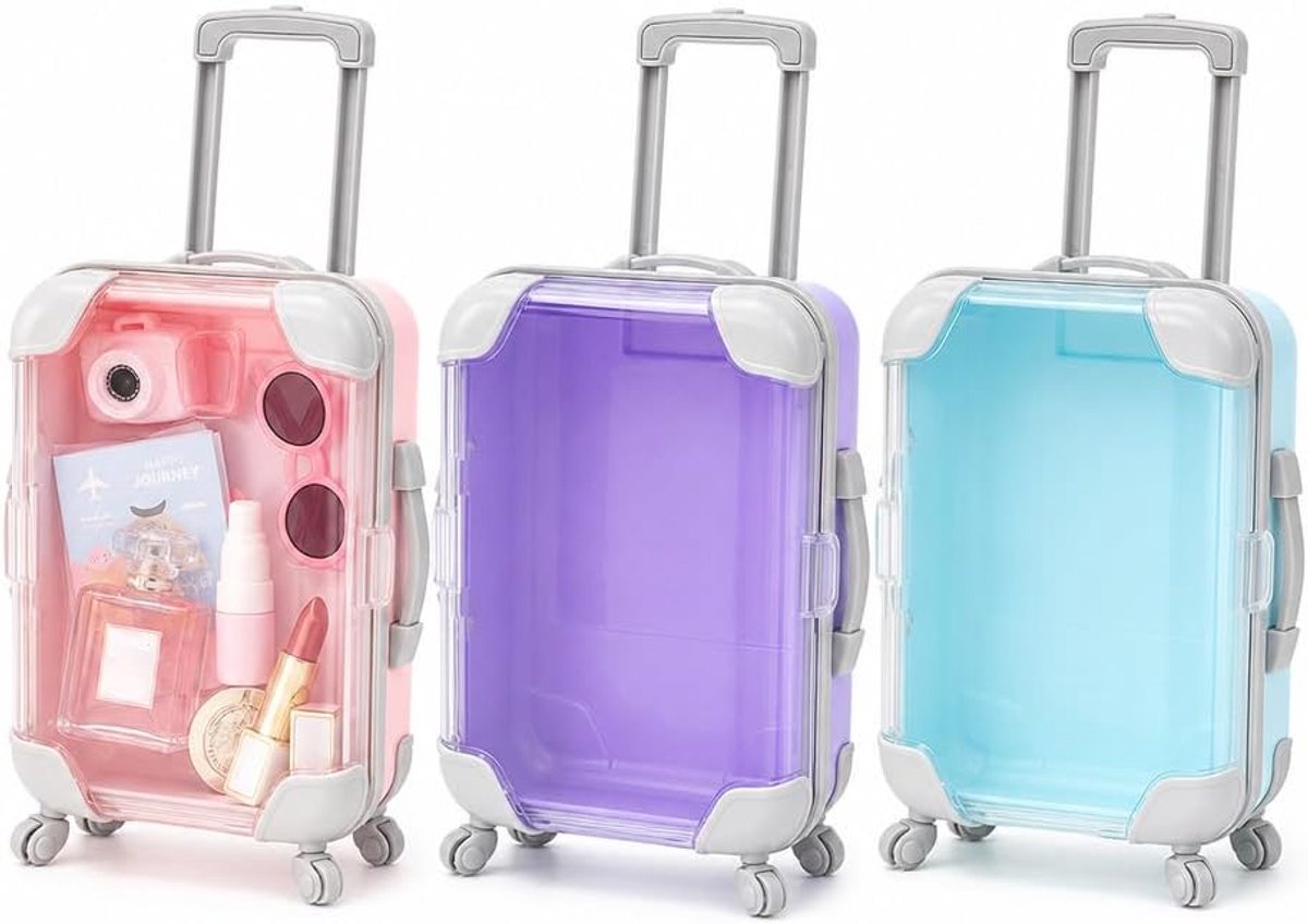 3 stuks mini-koffers, geschenkdoos, reistegoedbonnen, verpakking met wieltjes, handvat voor geldgeschenken, spaarpot, sieradendoos