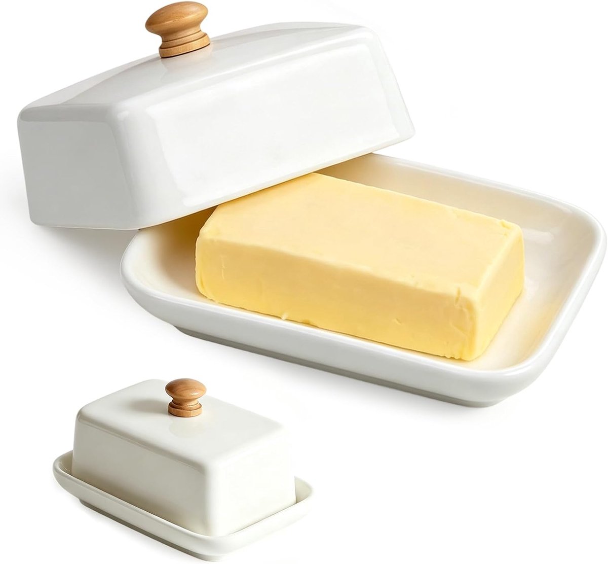 Botervloot van keramiek, botervloot met deksel, botervloot, porselein, boterbel voor 250 g boter, vaatwasmachinebestendig, botervloot voor huishouden en keuken, wit
