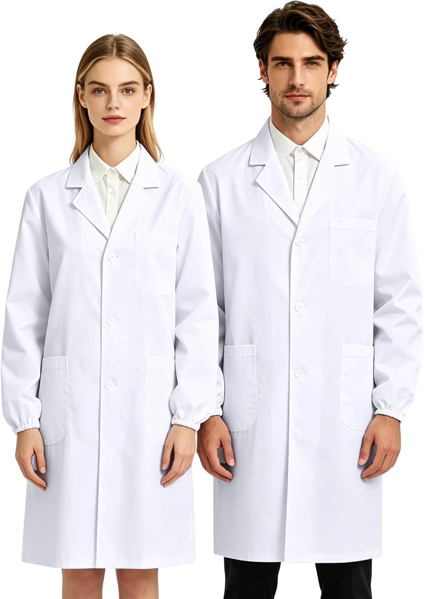 Laboratoriumjas voor dames en heren - polyester - elastische manchetten - ideaal voor wetenschappelijk werk - SnelShoppen