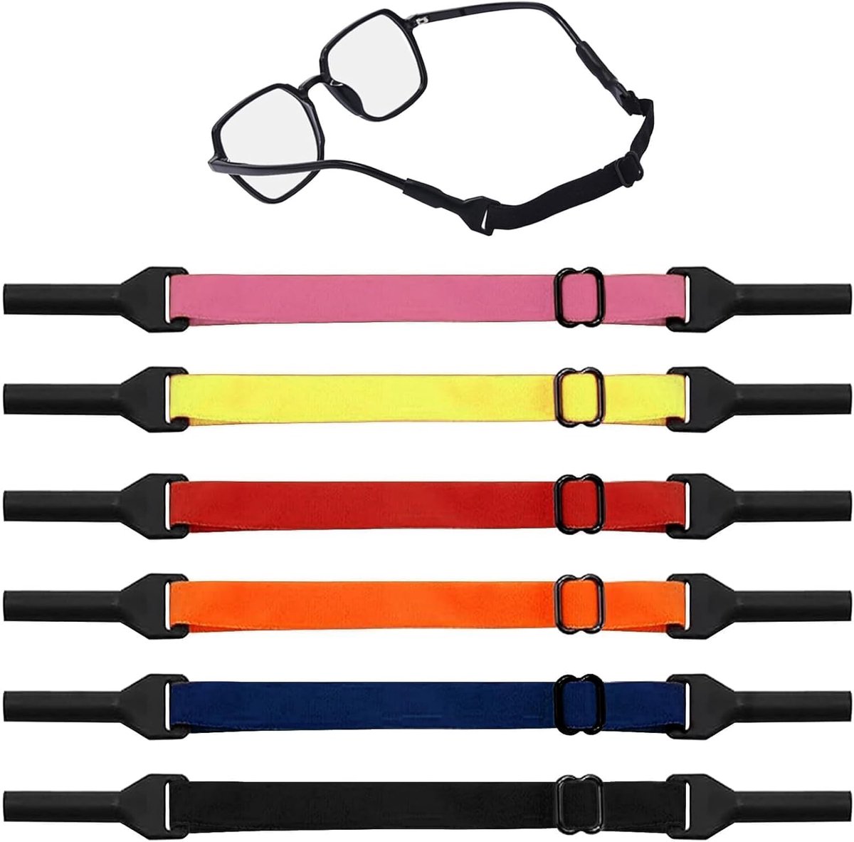 Thijox - 6 Stuks/6 Kleuren Verstelbare Brilriem - Universele Brillenband - Siliconen Zonnebrilhouder - Kleurrijke Elastische Bril - Antislip Touw - Za