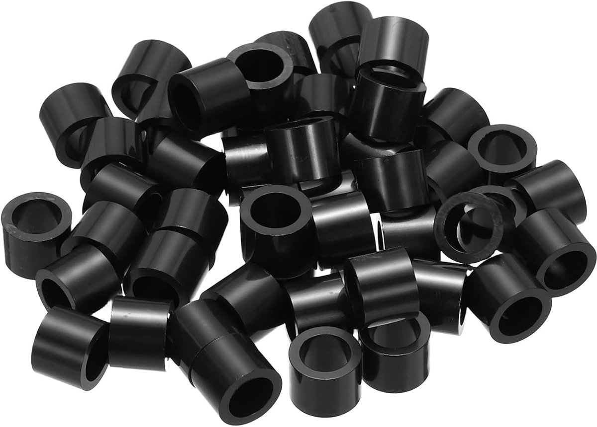 50 stuks M4 ABS afstandhouders M6 x 9mm OD x 7mm L Plastic Ronde Spacer Washers Zwarte afstandsmoer zonder schroefdraad voor schroeven bouten elektrische uitlaat