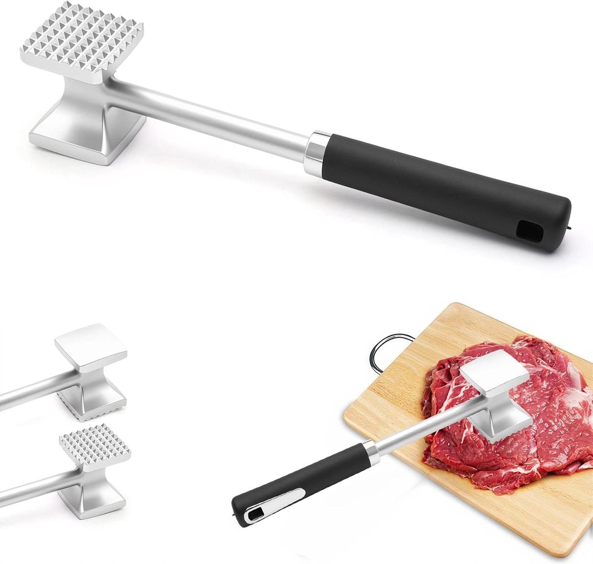 Vleeshamer, zilveren zinklegering snijklopper, vlees tenderizer, gebruikt voor het marineren van steaks en varkenskoteletts en ander vlees