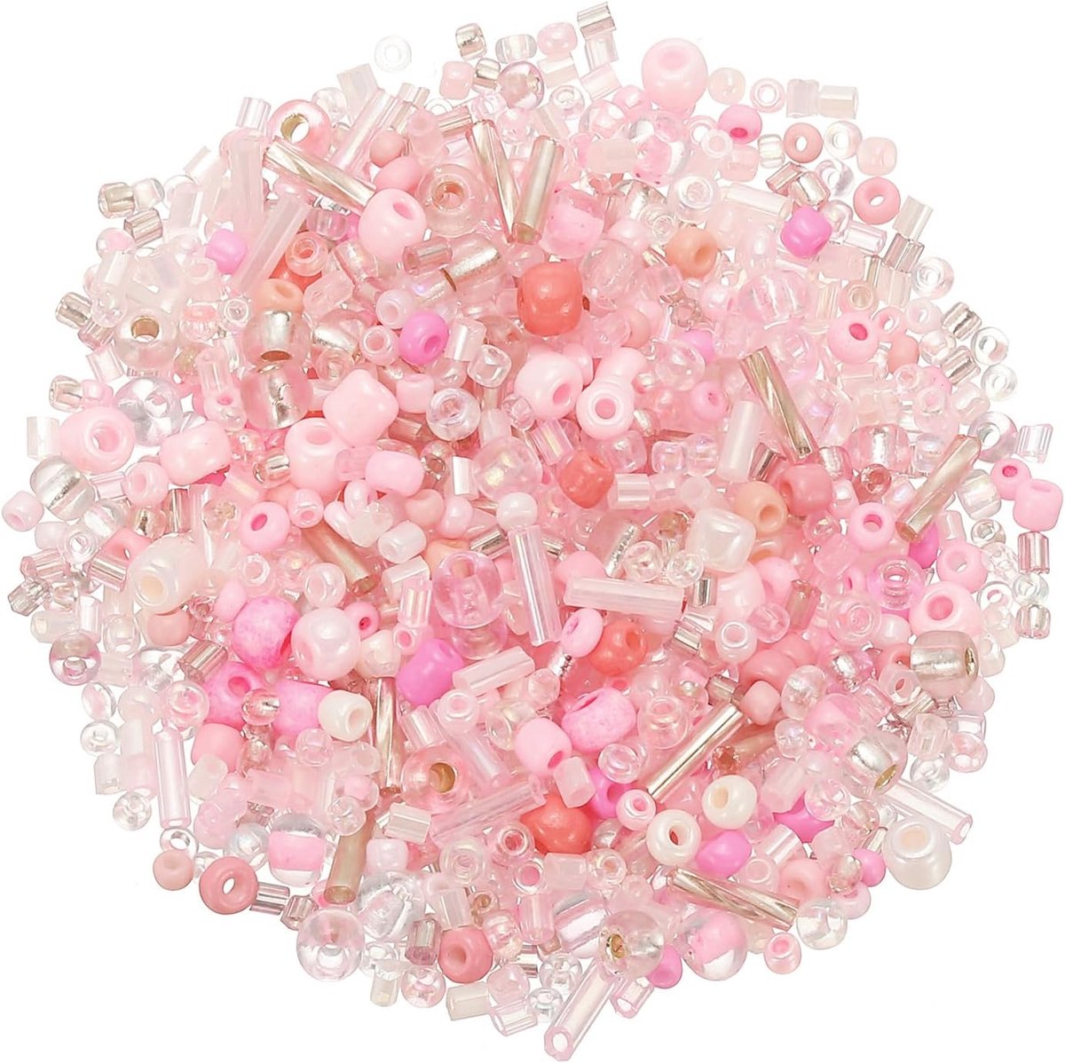 METERXITY 1000-Pack gemengde rocailles 1-4mm/0.04-0.16 Inch Roze | Buis Mini glazen bugel kralen, voor doe-het-zelf oorbellen, kettingen, armbanden, sieraden maken
