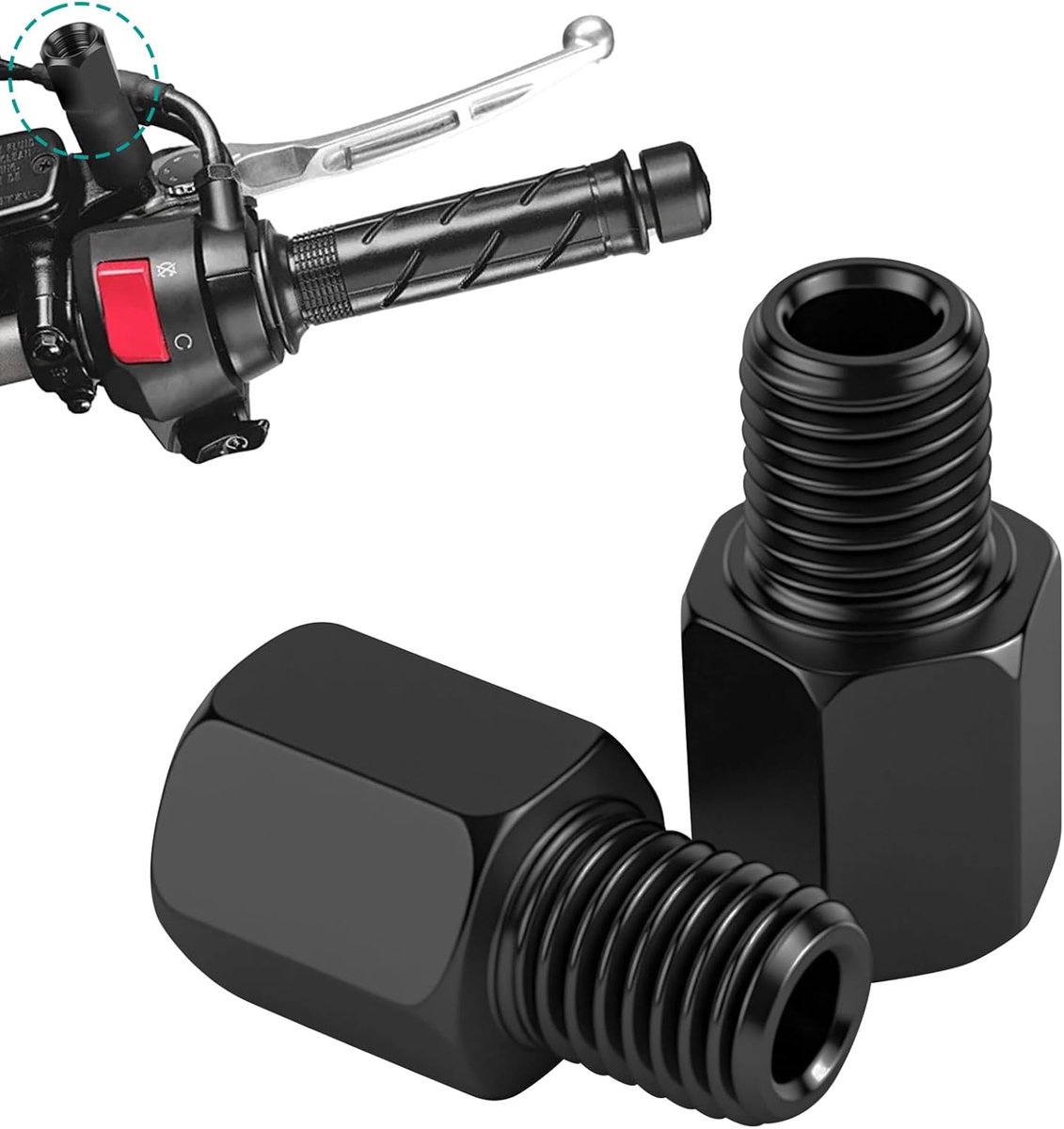 2 stuks spiegeladapters, M10 naar M8, rechtse schroefdraad, spiegeladapterset voor motorfiets en scooter, scooter, achteruitkijkspiegel schroeven voor motorfiets, scooter, bromfiets (M10 tot M8)