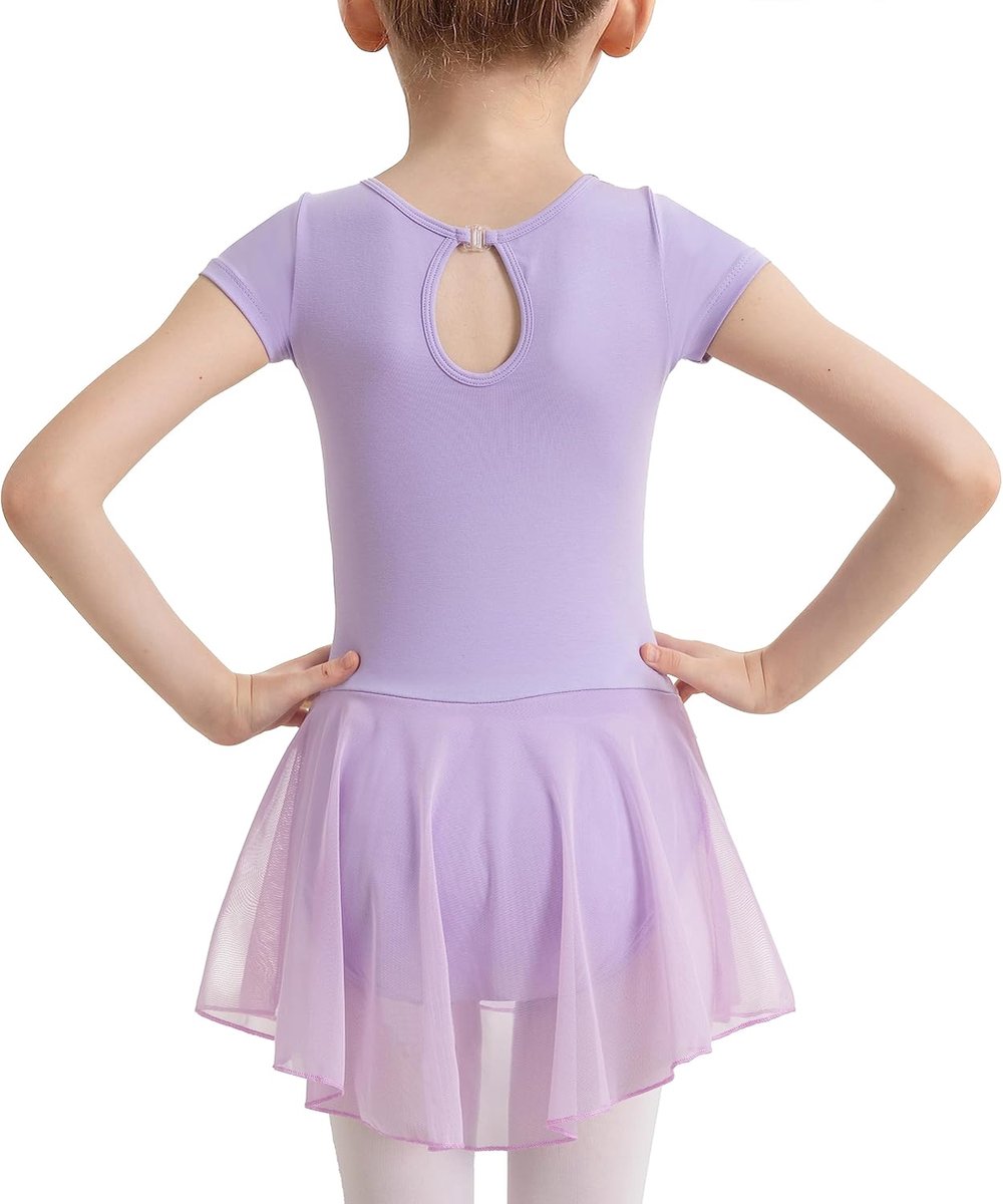 Balletshirt voor meisjes, korte mouwen, waterdruppels, holle rug, netrok, dansshirt (peuter/klein meisje/groot meisje)